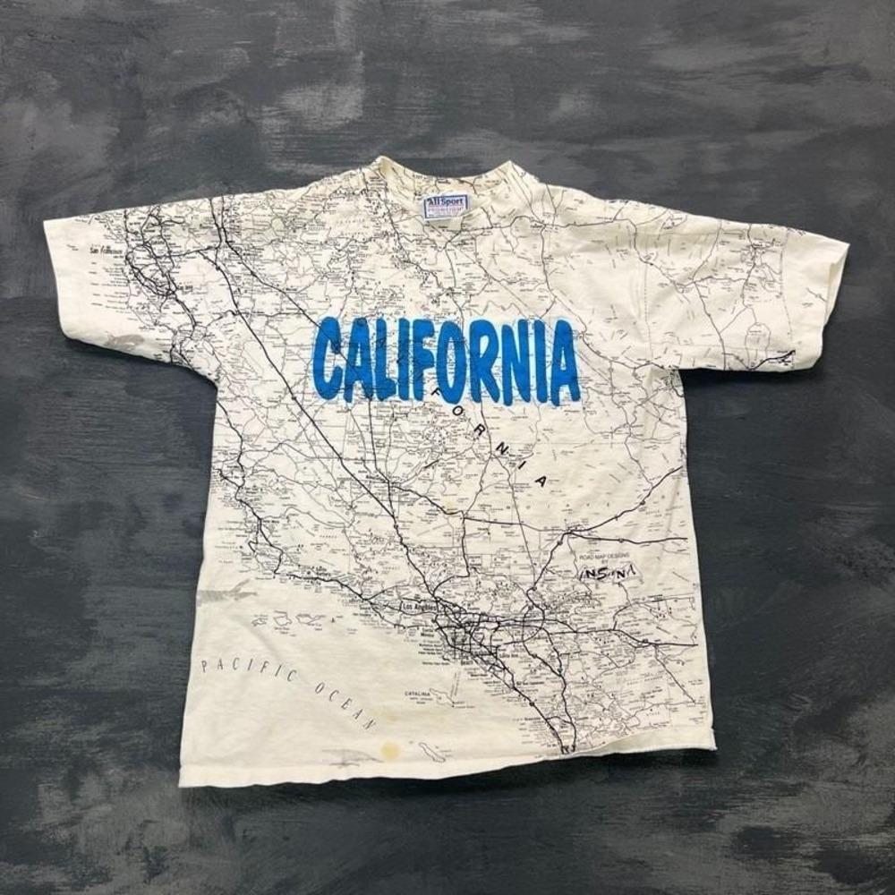 Vintage California Shirt Mens Large White 1990s USA AOP